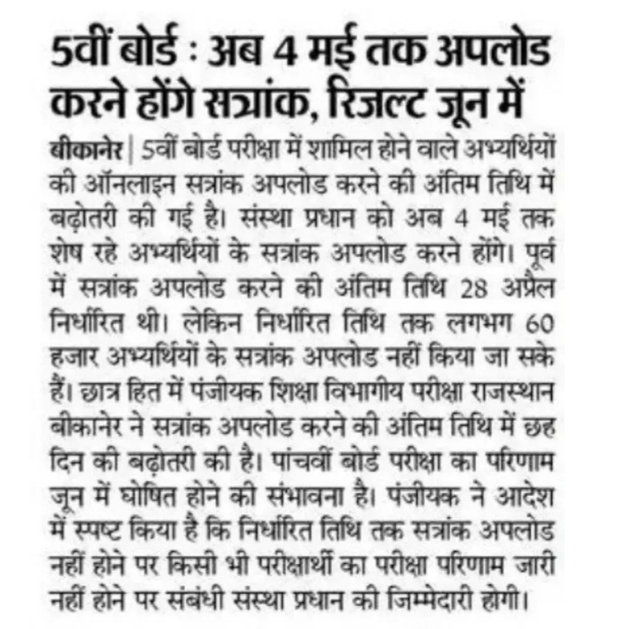 Rajasthan Board 5th Class Result 2025