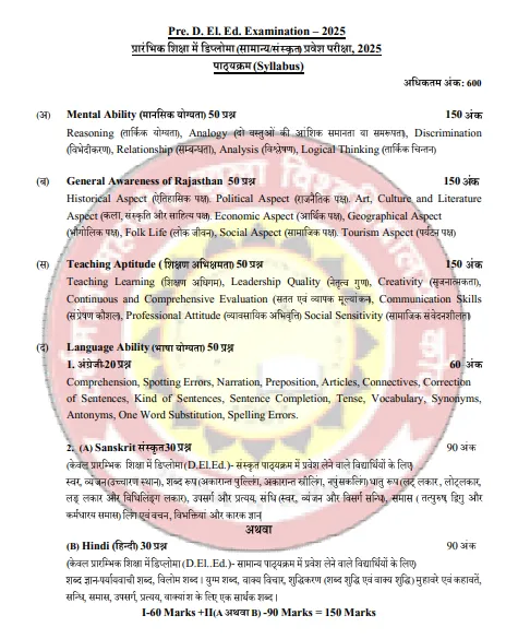 Rajasthan BSTC Syllabus Download